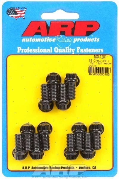 ARP Exhaust Header Bolts 12-Point Black SBC V8 3/8"x0.750" UHL 12-Pack 100-1201