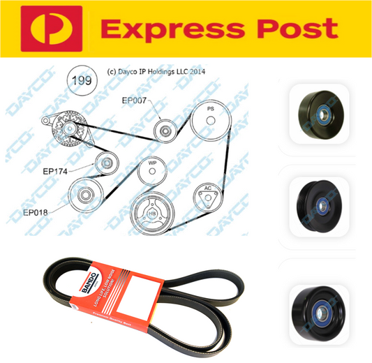 DRIVE/FAN BELT +TENSIONER & PULLEY KIT FOR FORD FALCON EB ED EF EL 5.0L WINDSOR
