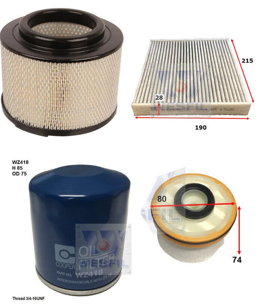 WESFIL 4WD Air Oil Fuel Cabin Filter Service Kit for Toyota Hilux KUN16 KUN26