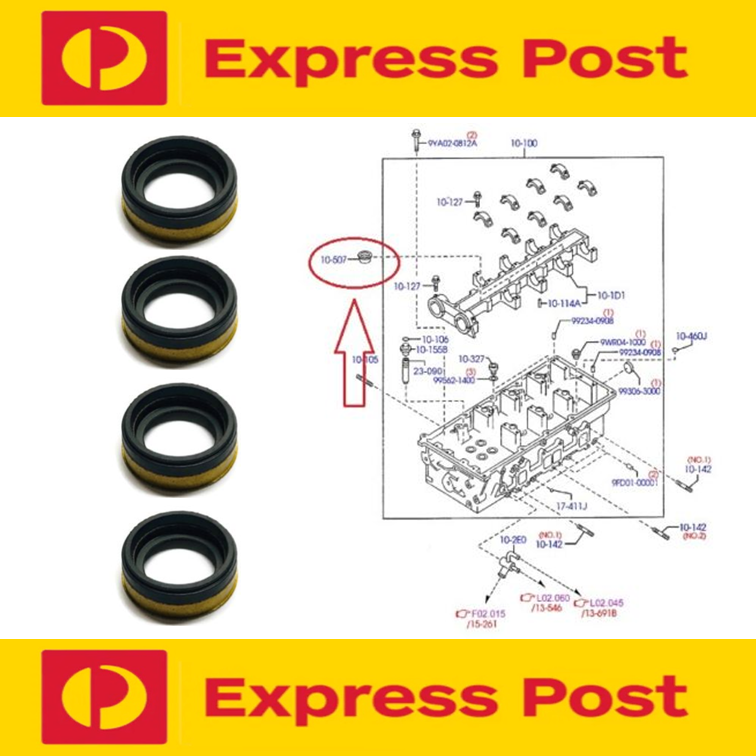4 x Mazda BT-50 Ford Everest Ranger PJ PK Diesel Cylinder Head Injector Oil Seal