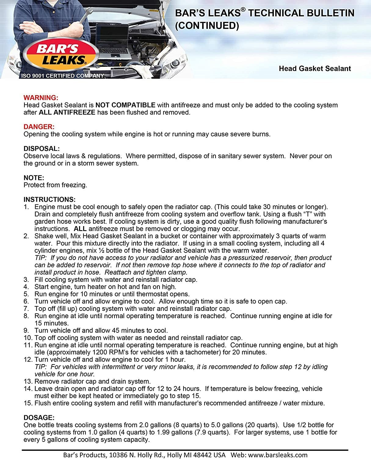 Bar's Leaks Blown Leaking Head Gasket Sealant  Fix 500ml Bars Leak