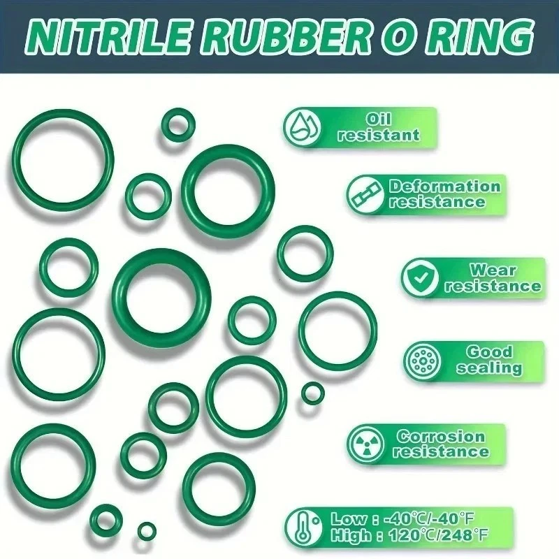 595 Pcs Automotive AC O Rings Kit, SAE and Metric Air Conditioning Orings Assort