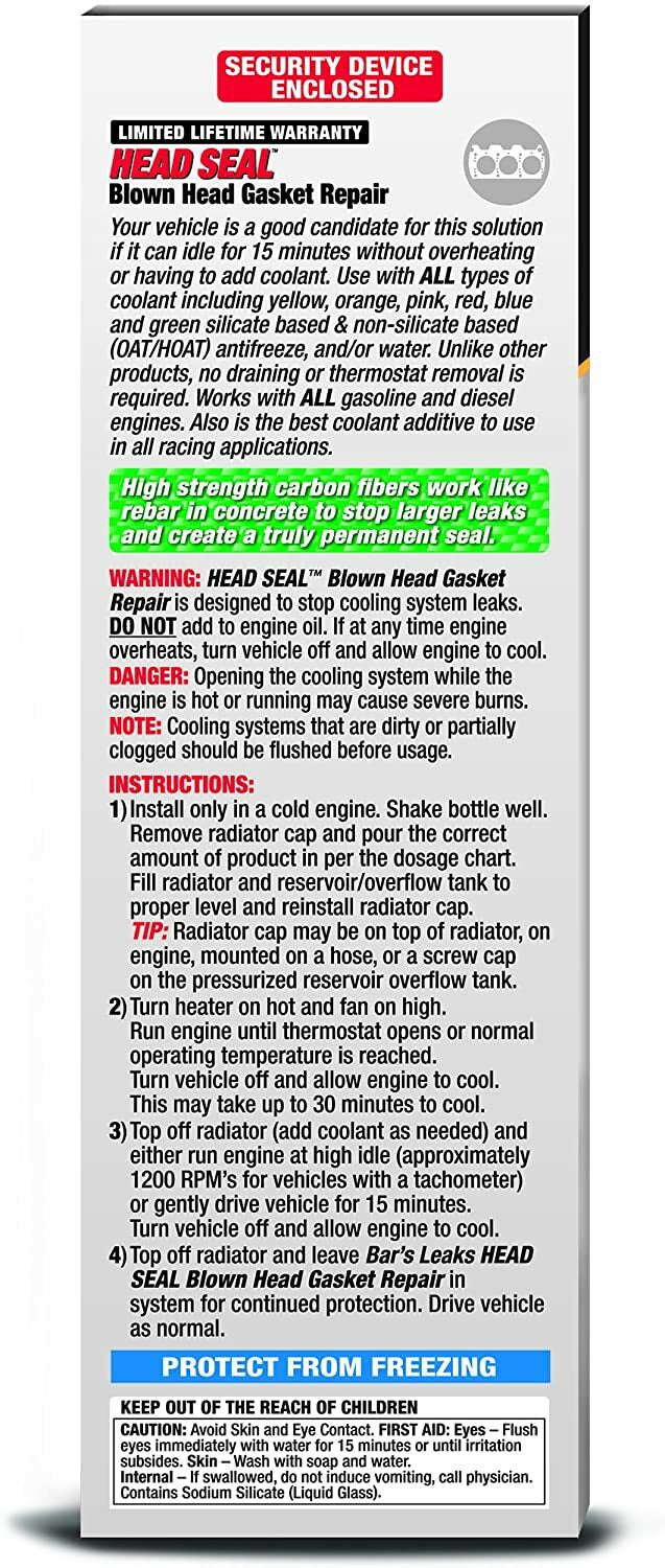 Bar's Leak Blown Head Gasket Repair 32Oz Seal Bars Leaks Head Seal 32 Oz Sealant
