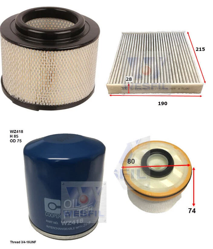 WESFIL 4WD Air Oil Fuel Cabin Filter Service Kit for Toyota Hilux KUN16 KUN26