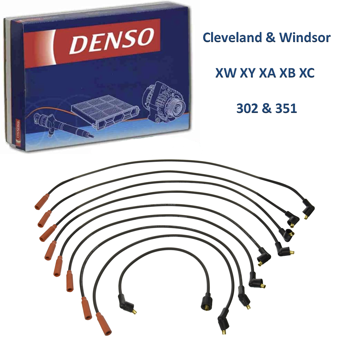 Genuine Denso Spark Plug Leads for Ford XW XY XA XB XC 302 351 Cleveland GT GS
