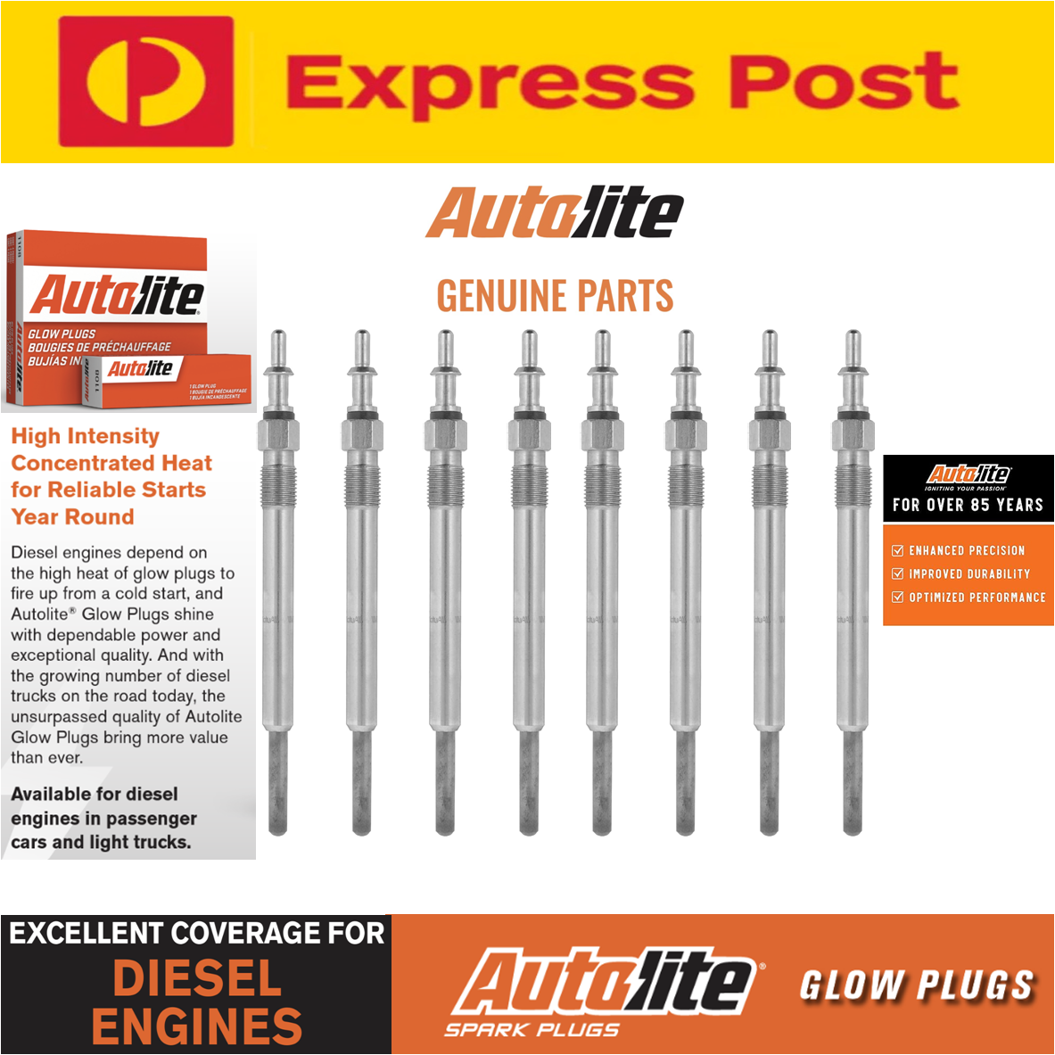 8 Genuine Autolite Glow Plug GMC Chevrolet Hummer 2500 3500 6.5 6.2 12563554 60G